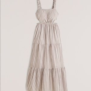 A & F Abercrombie Linen Blend Cut Out Maxi Scrunchie Dress